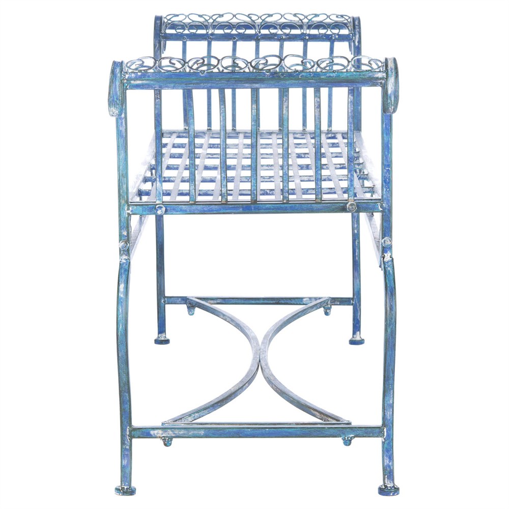 Althea French Country Antique Blue Iron Outdoor Garden Bench|