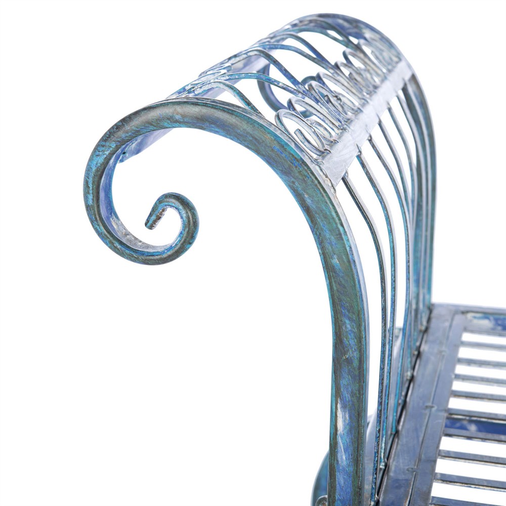 Althea French Country Antique Blue Iron Outdoor Garden Bench|