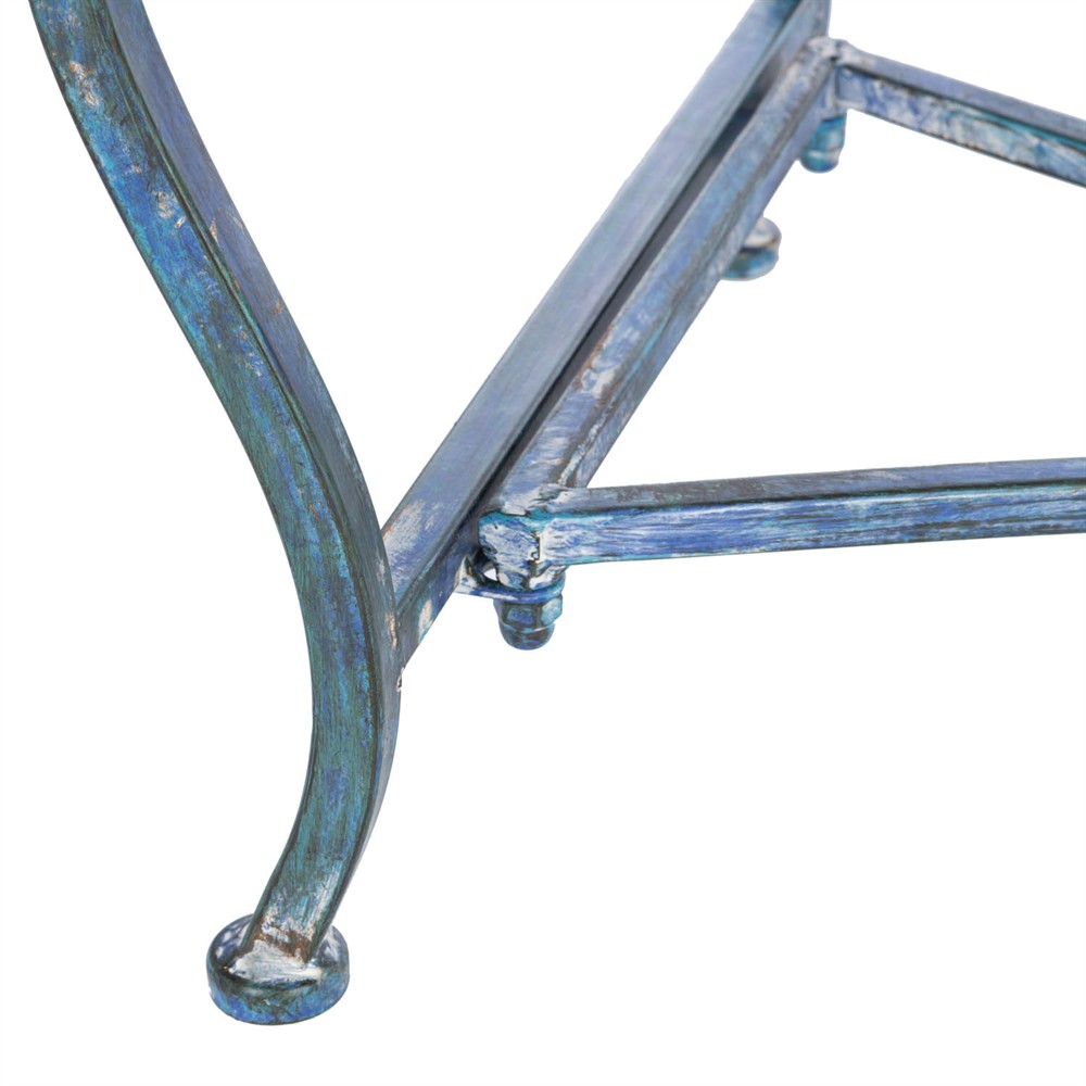 Althea French Country Antique Blue Iron Outdoor Garden Bench|