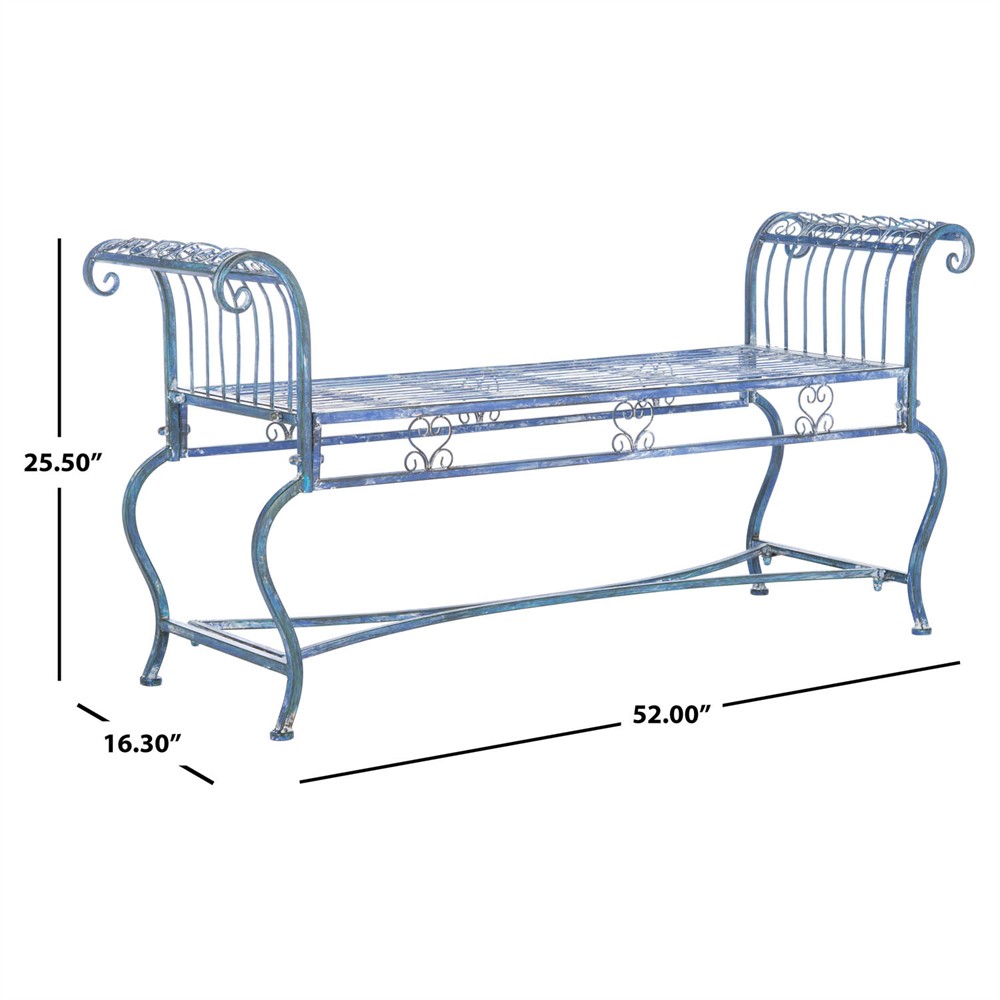 Althea French Country Antique Blue Iron Outdoor Garden Bench|