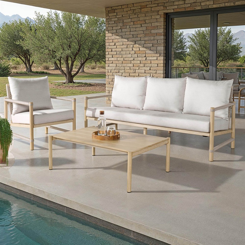 Darla Coastal Beach Natural Wood Rectangular Outdoor Coffee Table|