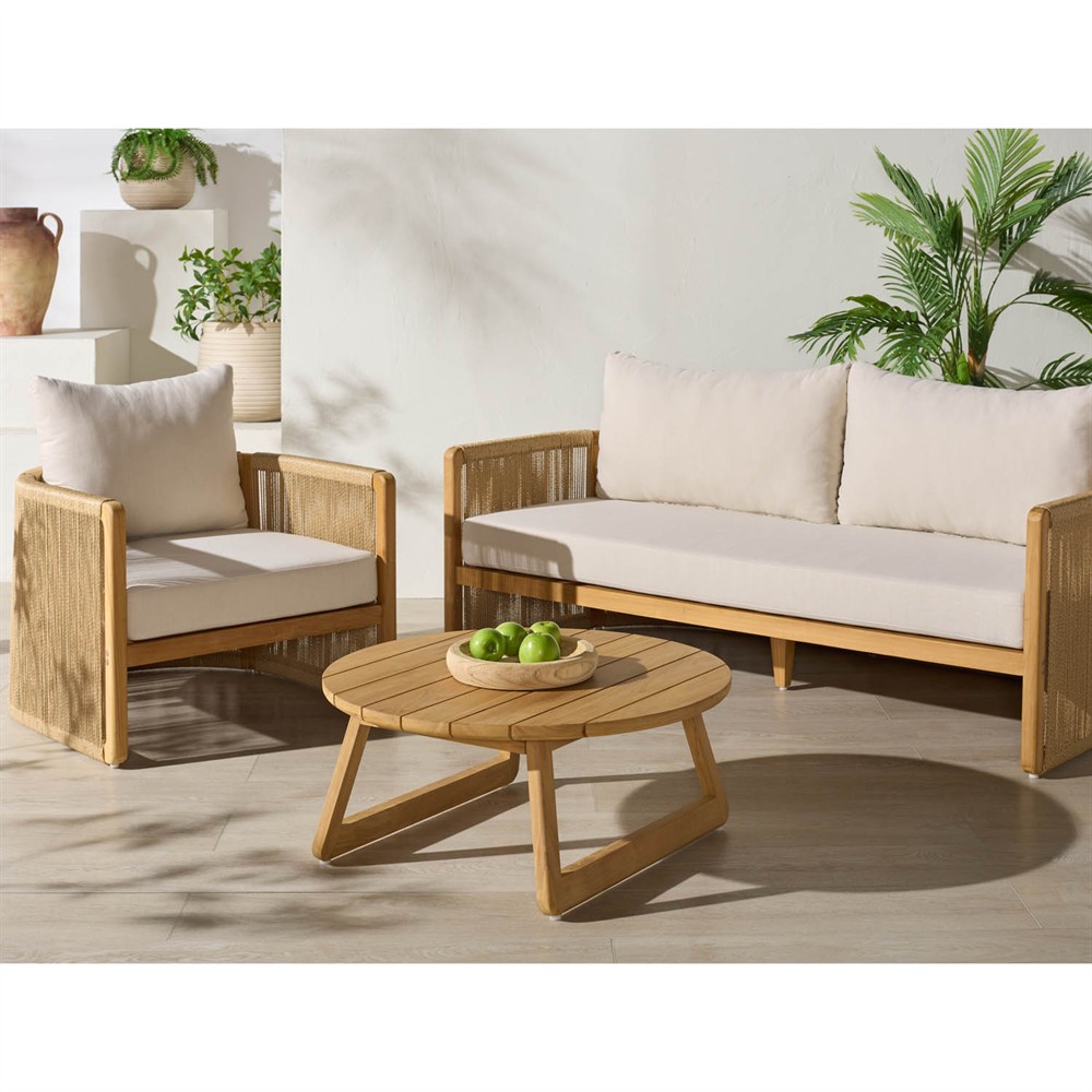 Fiora Coastal Beach Woven Hyacinth Natural Teak Outdoor Arm Chair|