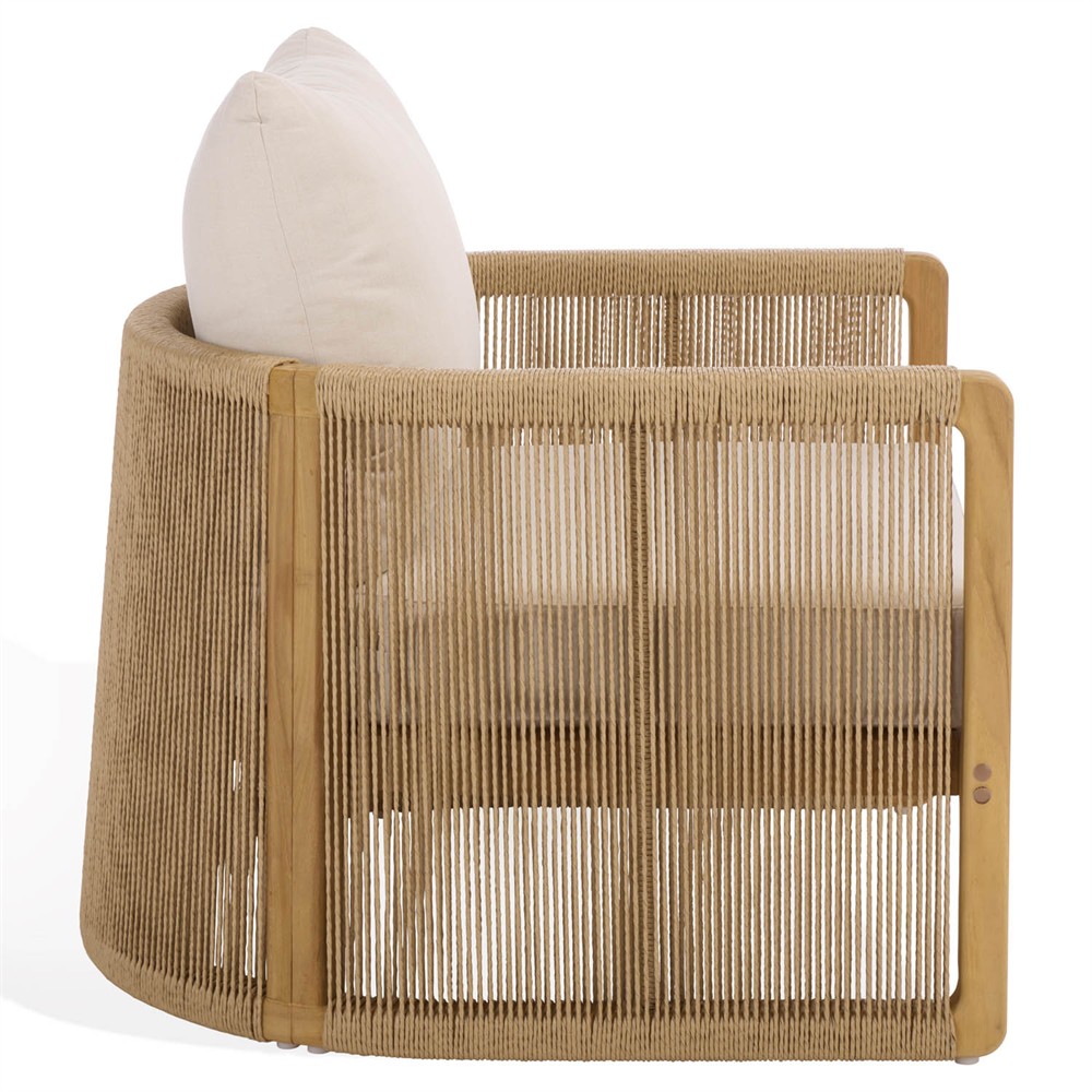 Fiora Coastal Beach Woven Hyacinth Natural Teak Outdoor Arm Chair|