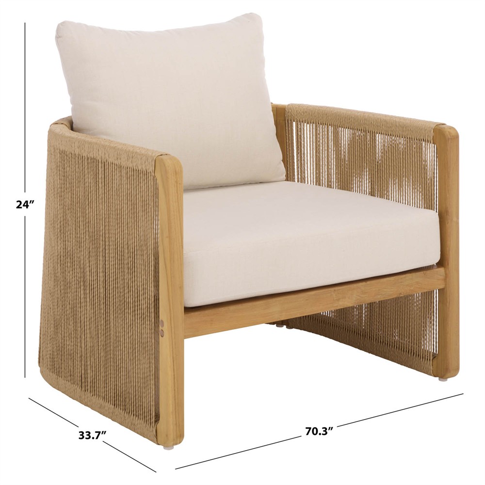 Fiora Coastal Beach Woven Hyacinth Natural Teak Outdoor Arm Chair|