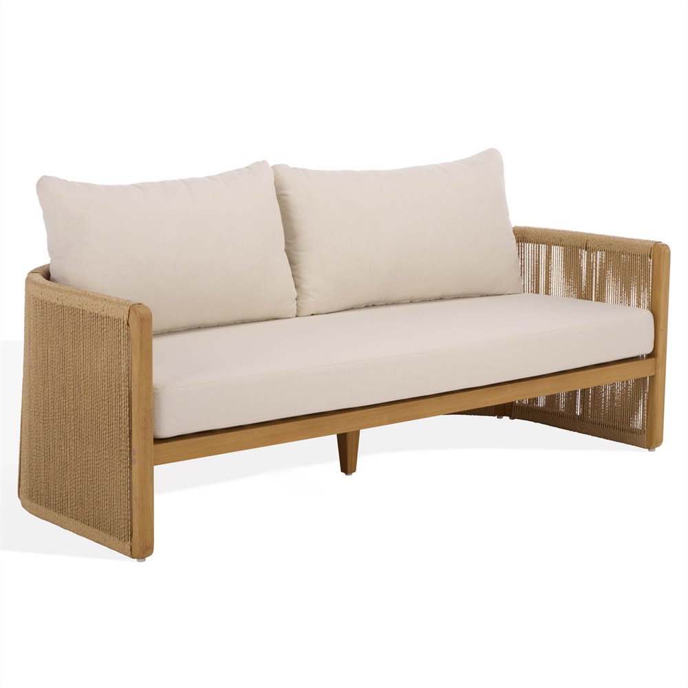 Fiora Coastal Beach Woven Hyacinth Natural Teak Outdoor Sofa - 71"|