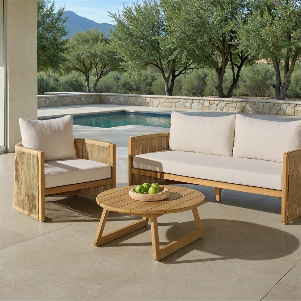 Fiora Coastal Beach Woven Hyacinth Natural Teak Outdoor Sofa - 71"|