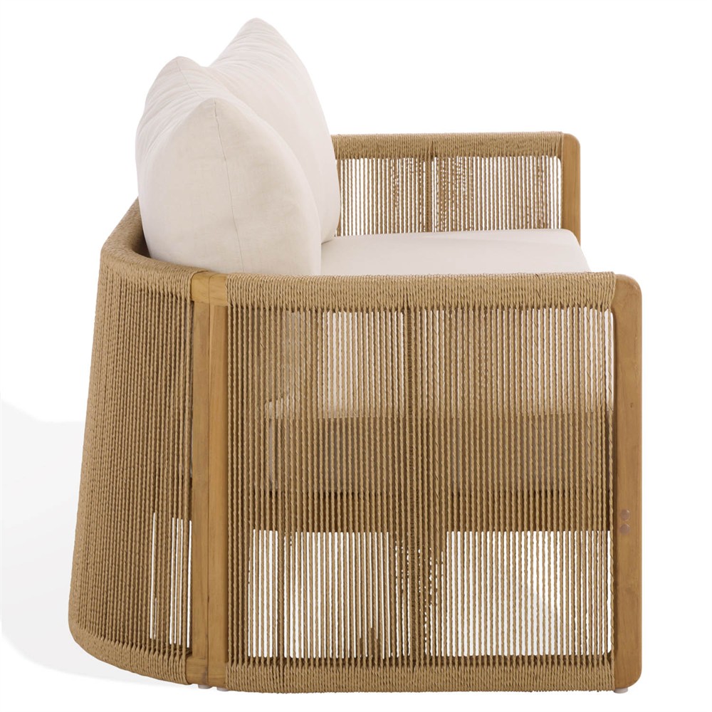 Fiora Coastal Beach Woven Hyacinth Natural Teak Outdoor Sofa - 71"|