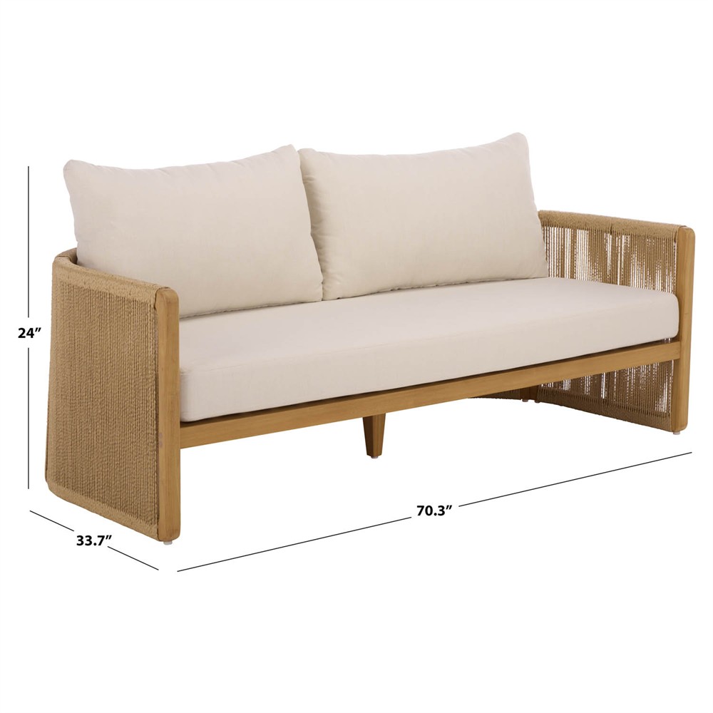 Fiora Coastal Beach Woven Hyacinth Natural Teak Outdoor Sofa - 71"|