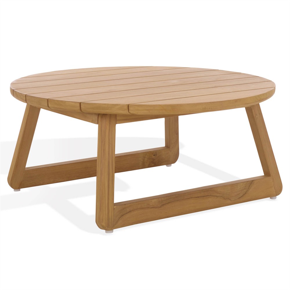 Fiora Coastal Beach Natural Teak Wood Round Outdoor Coffee Table|