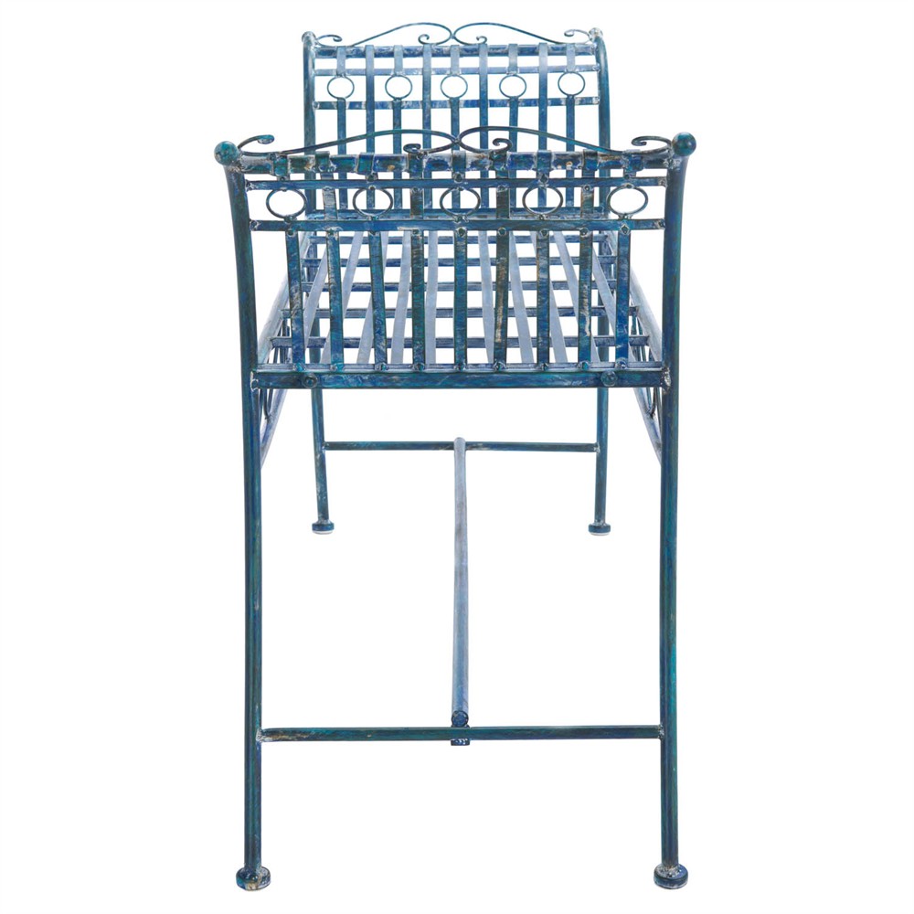 Hailey French Country Antique Blue Iron Outdoor Garden Bench|