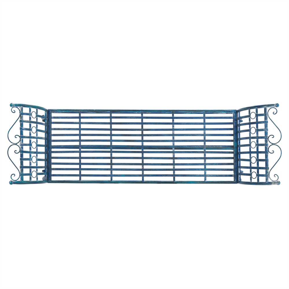 Hailey French Country Antique Blue Iron Outdoor Garden Bench|