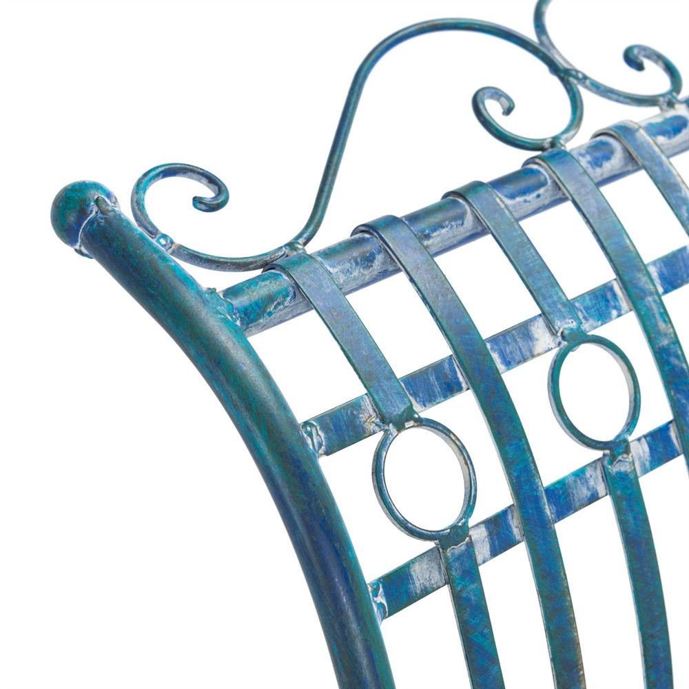 Hailey French Country Antique Blue Iron Outdoor Garden Bench|