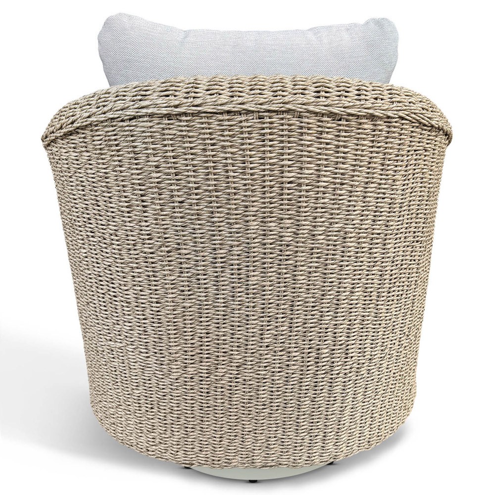 Jillian Coastal Beach Beige Woven Faux Rattan Outdoor Swivel Arm Chair|