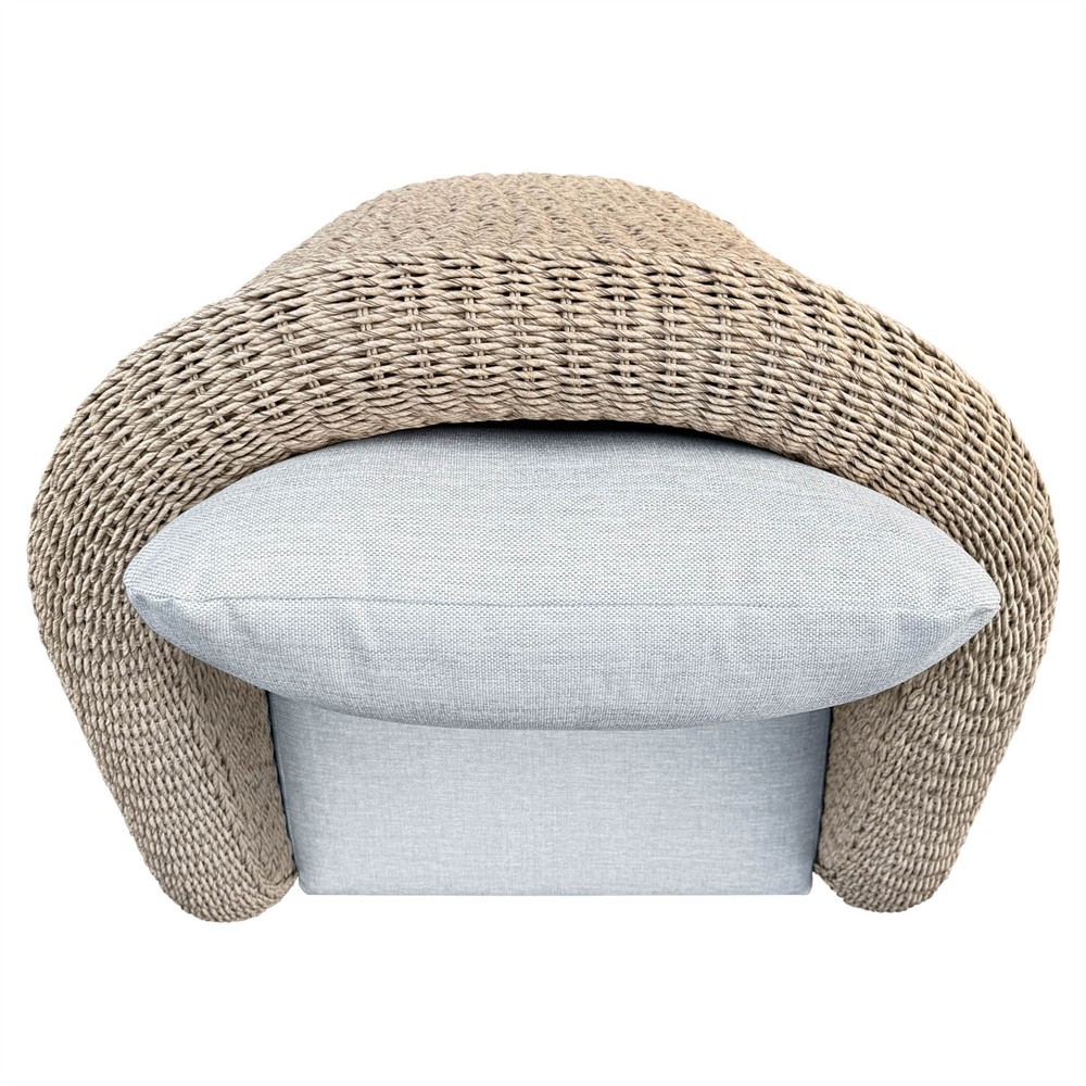 Jillian Coastal Beach Beige Woven Faux Rattan Outdoor Swivel Arm Chair|