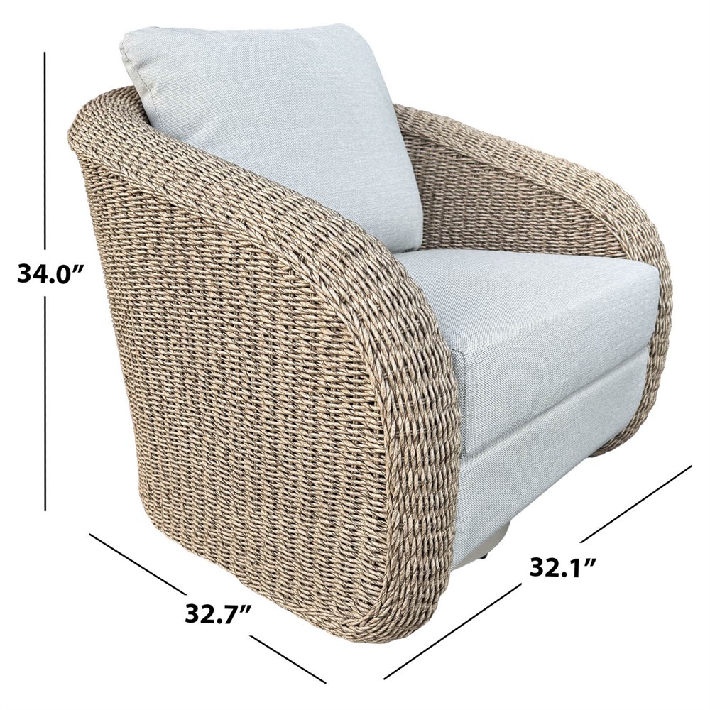 Jillian Coastal Beach Beige Woven Faux Rattan Outdoor Swivel Arm Chair|