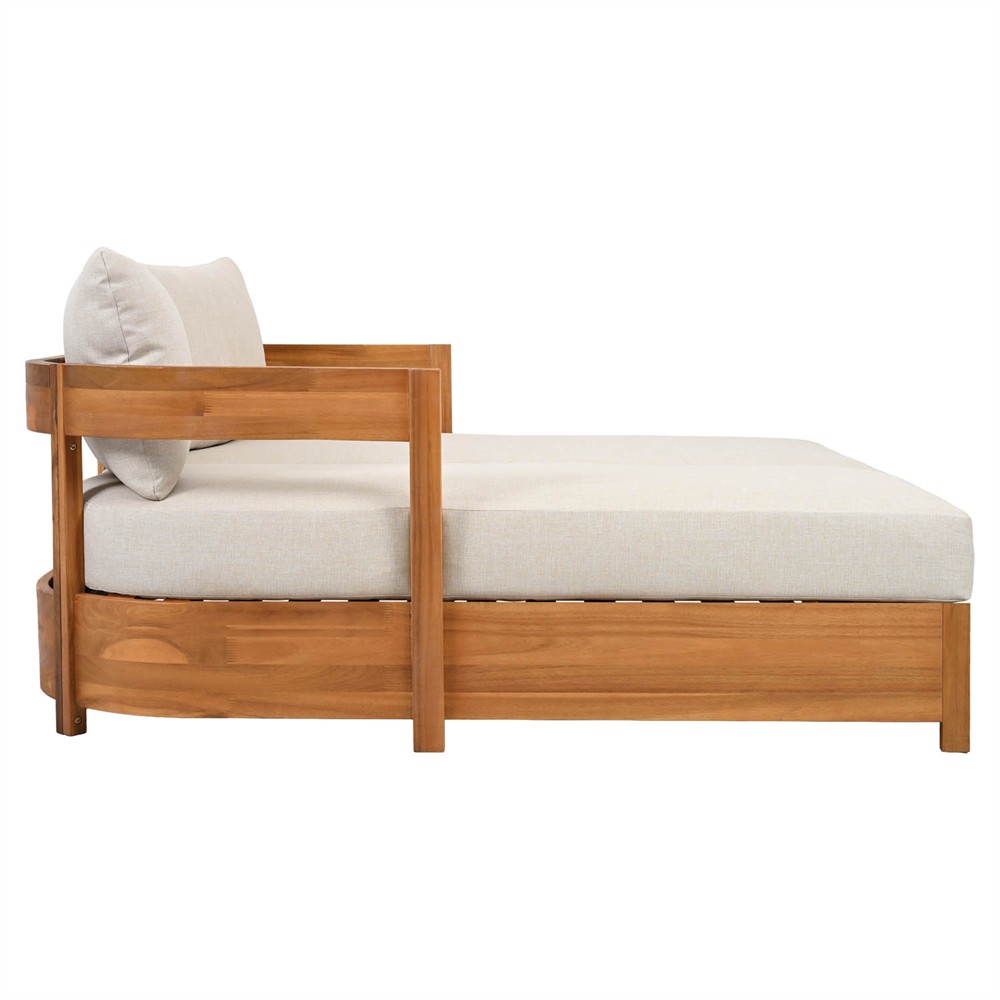 Kenzo Modern Classic Natural Acacia Wood Outdoor Double Chaise Lounge|