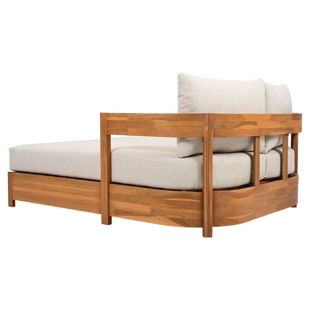 Kenzo Modern Classic Natural Acacia Wood Outdoor Double Chaise Lounge|