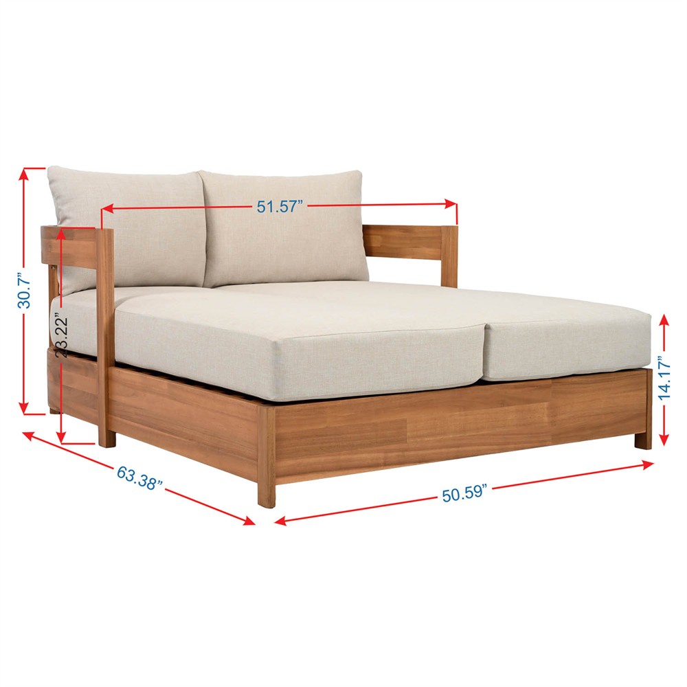 Kenzo Modern Classic Natural Acacia Wood Outdoor Double Chaise Lounge|