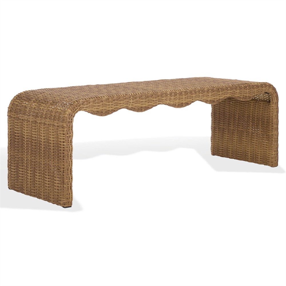 Emmie Coastal Beach Natural Faux Wicker Outdoor Dining Bench|