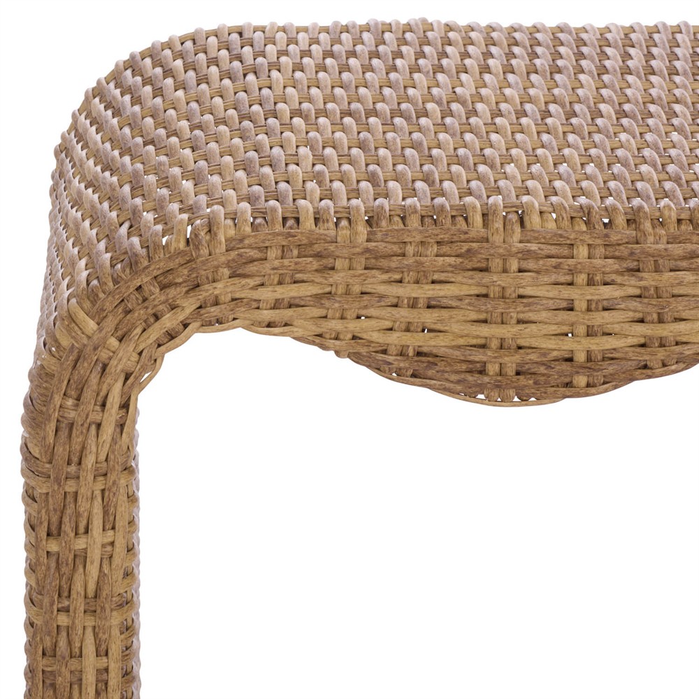 Emmie Coastal Beach Natural Faux Wicker Outdoor Dining Bench|