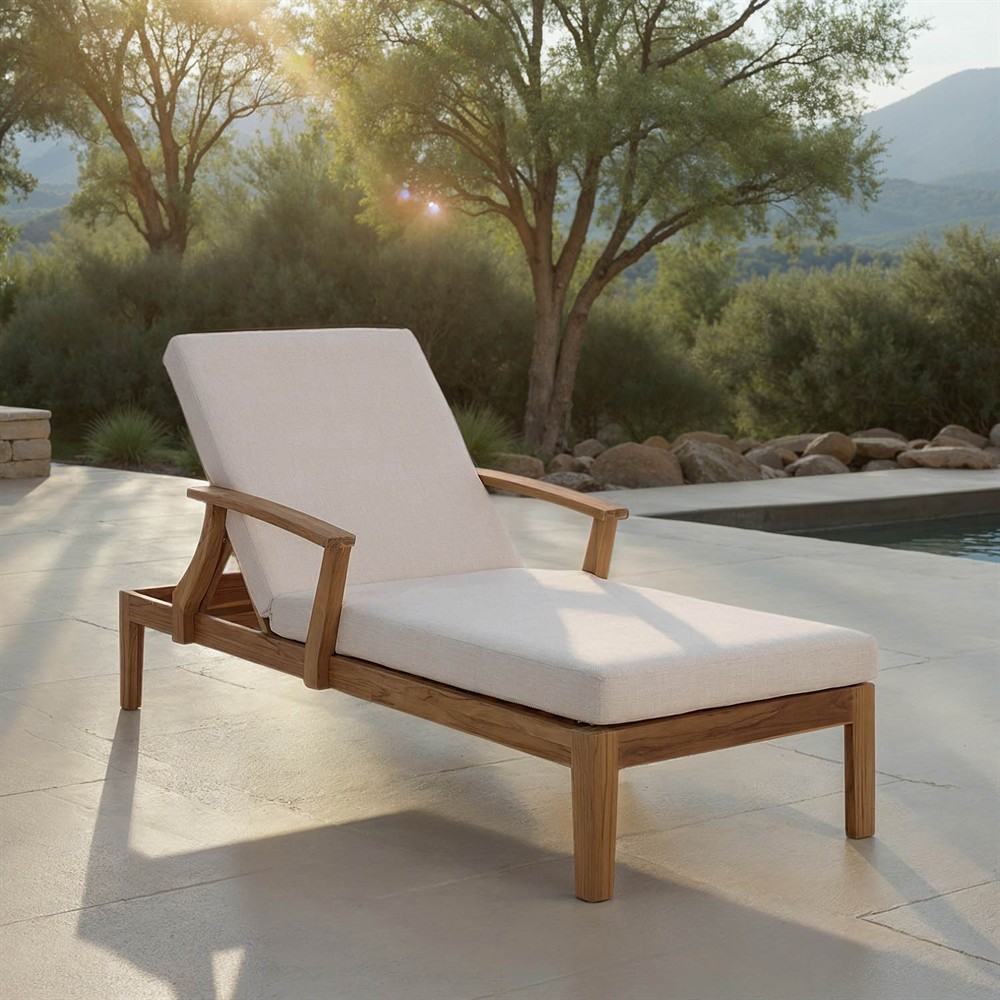 Camila Coastal Beach Natural Teak Outdoor Chaise Lounge|