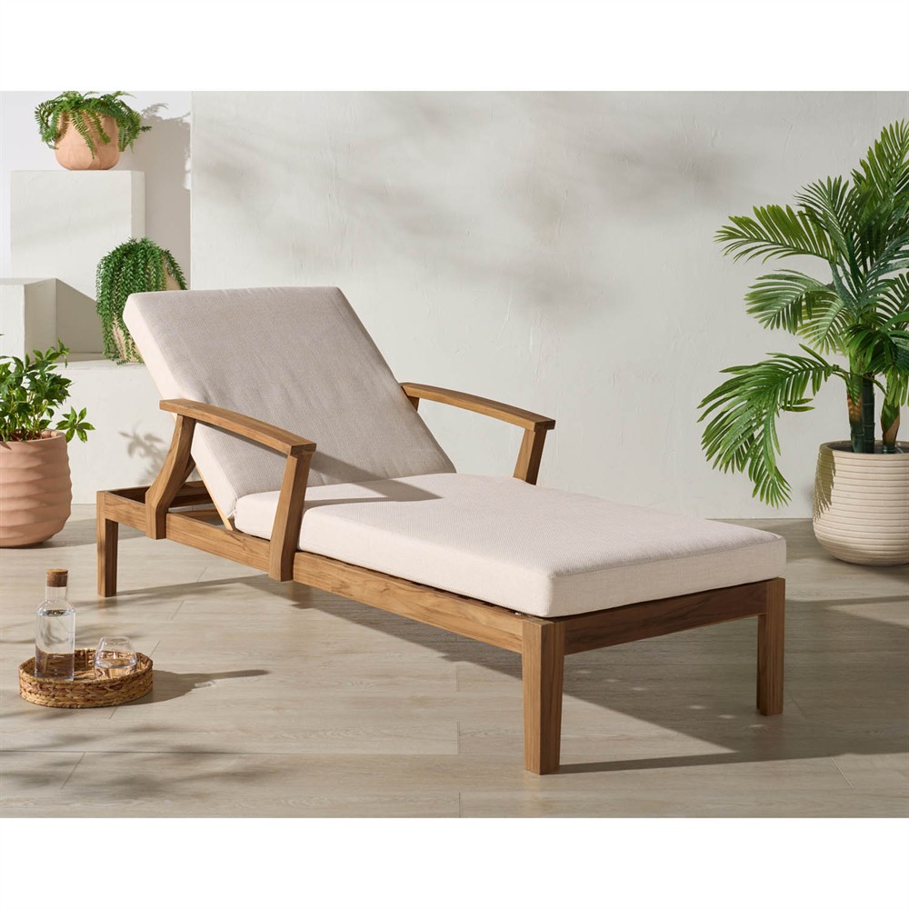 Camila Coastal Beach Natural Teak Outdoor Chaise Lounge|