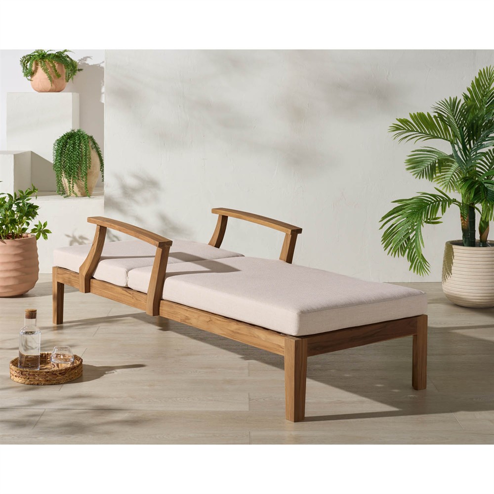 Camila Coastal Beach Natural Teak Outdoor Chaise Lounge|