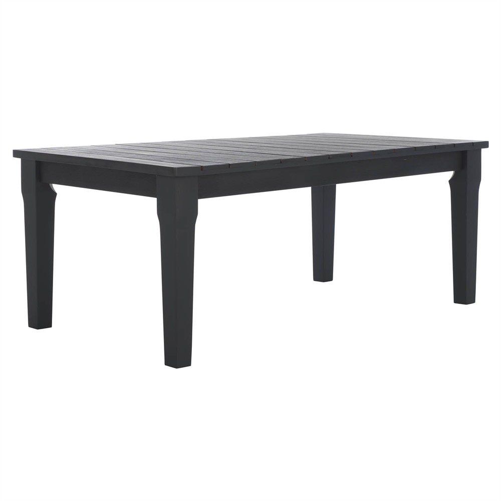 Camila Coastal Beach Black Wood Rectangular Outdoor Coffee Table|