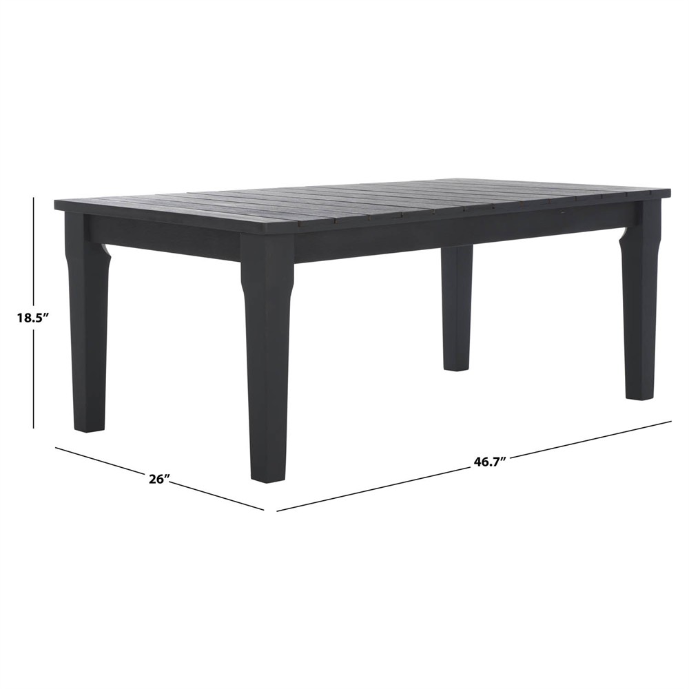 Camila Coastal Beach Black Wood Rectangular Outdoor Coffee Table|