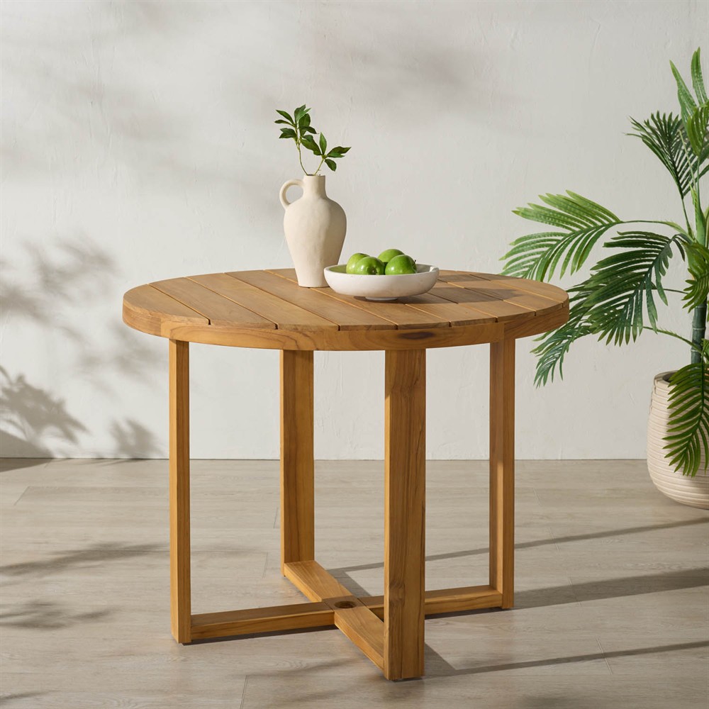 Charlene Coastal Beach Natural Teak Round Outdoor Dining Table - 40"|