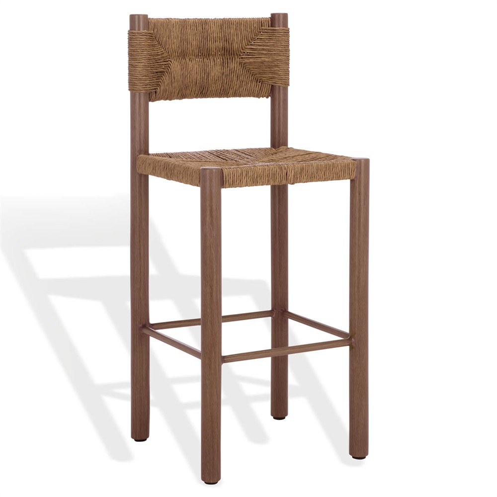 Ramon Coastal Beach Natural Faux Rattan Woven Outdoor Bar Stool - Set of 2|