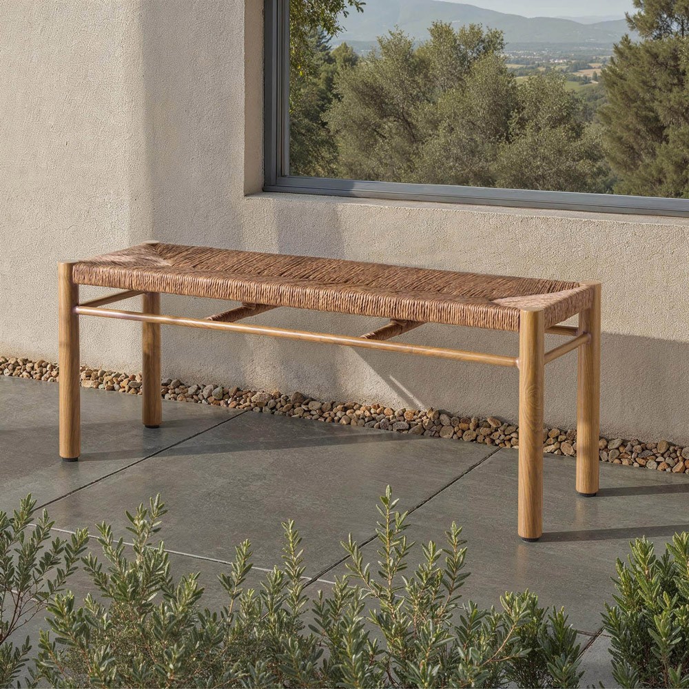 Maori Coastal Beach Natural Faux Rattan Woven Outdoor Dining Bench|