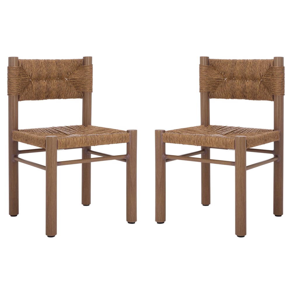 Ramon Coastal Beach Natural Faux Rattan Woven Outdoor Dining Chair - Set of 2|