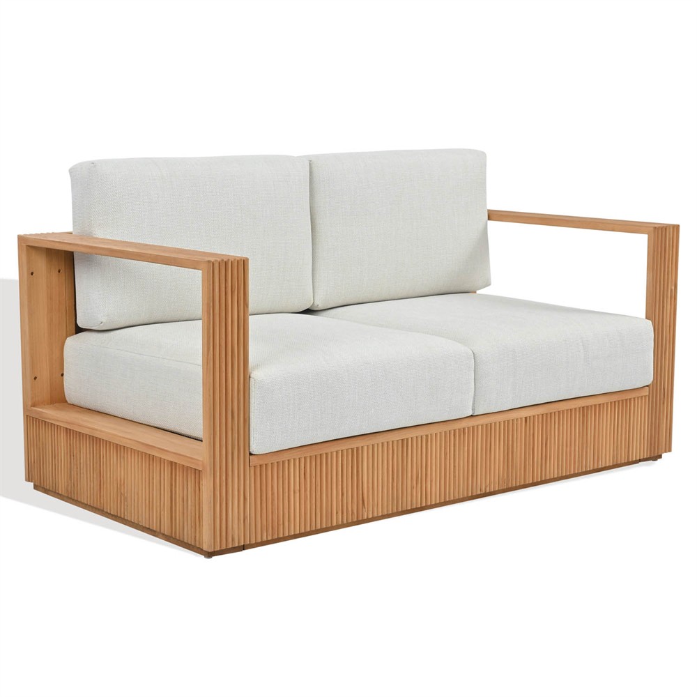 Lucian Coastal Beach Natural Reeded Teak Outdoor Loveseat - 56"|