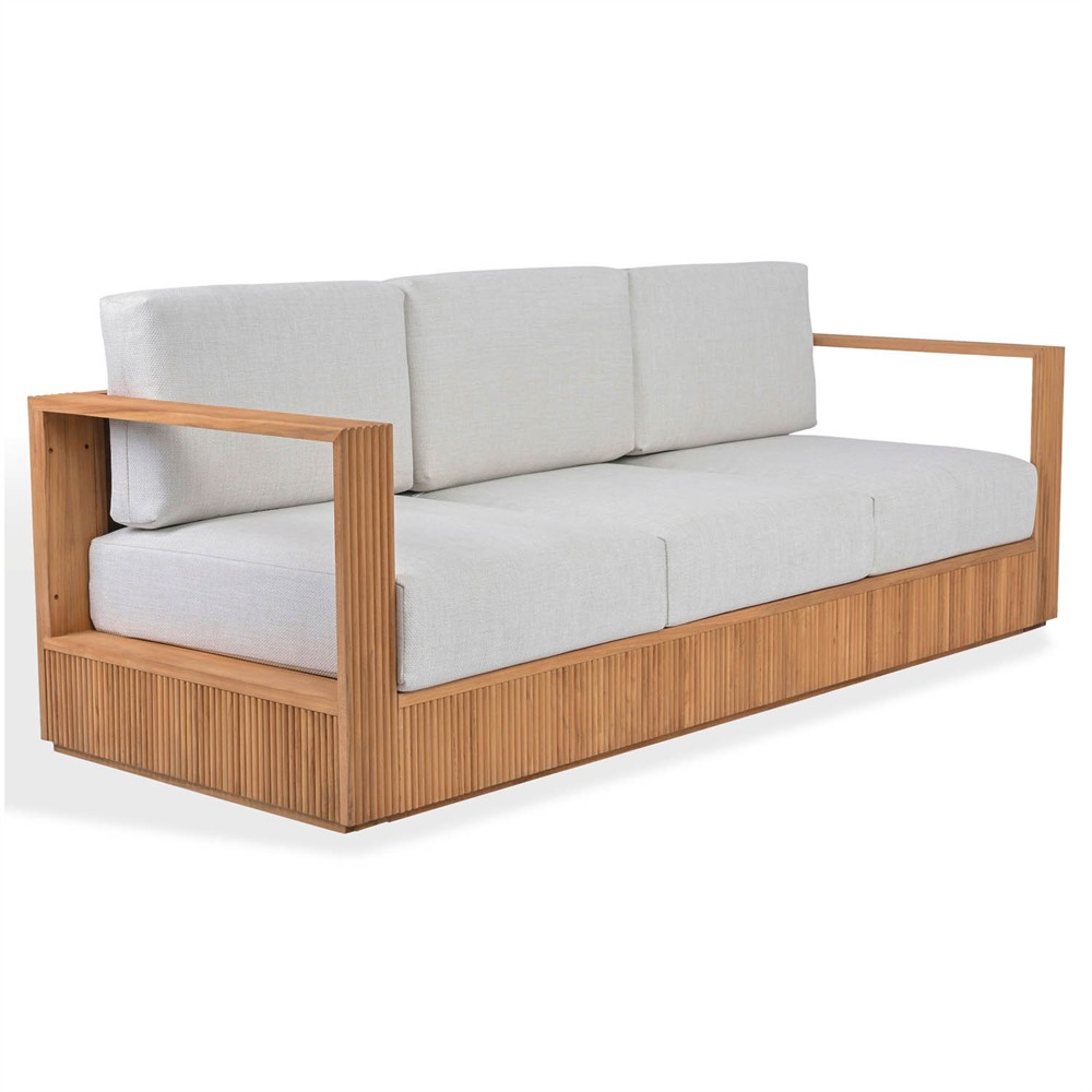 Lucian Coastal Beach Natural Reeded Teak Outdoor Patio Sofa - 80"|
