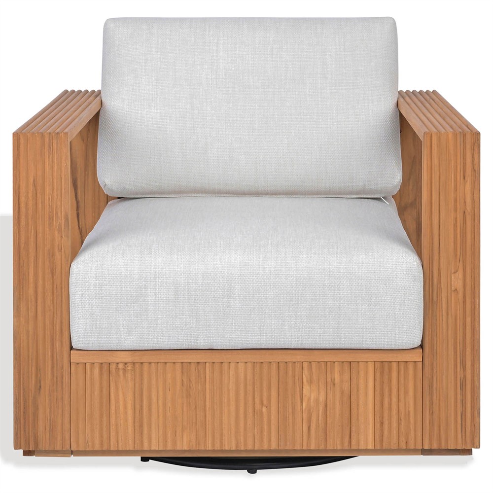 Lucian Coastal Beach Natural Reeded Teak Outdoor Swivel Arm Chair|