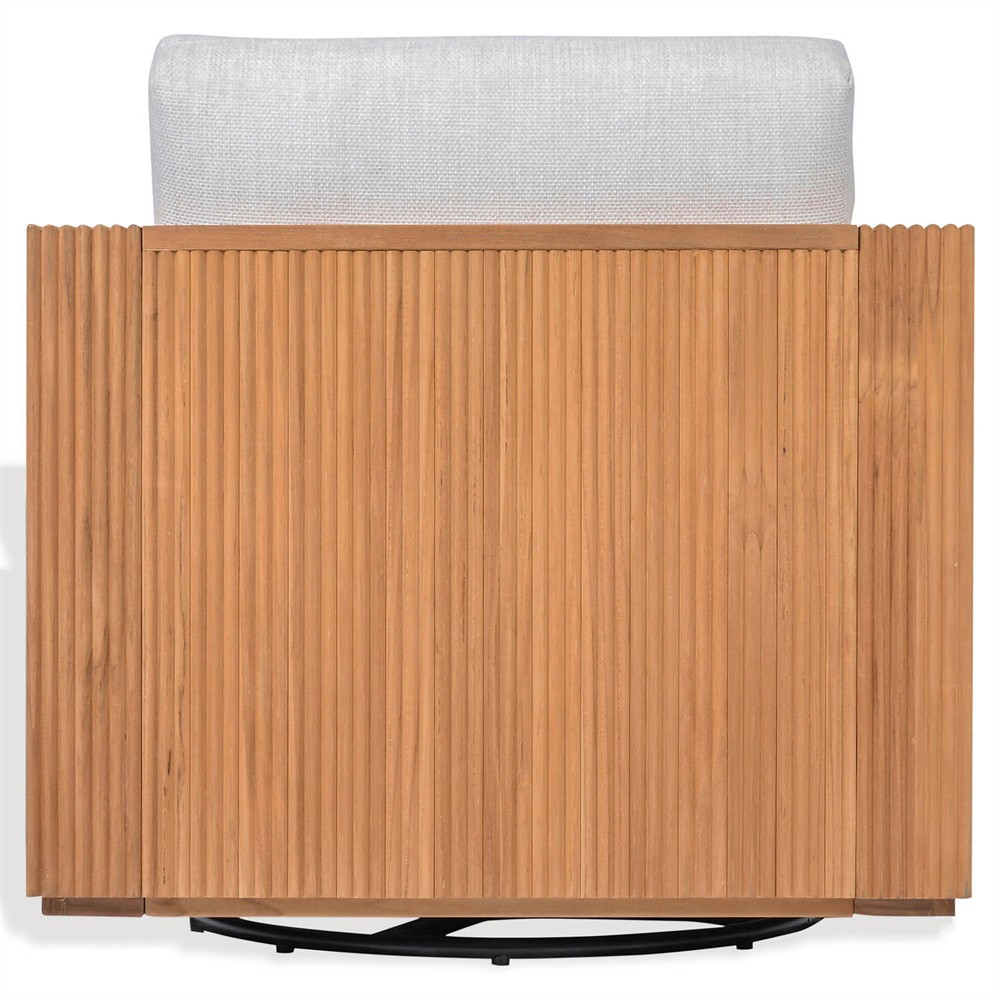 Lucian Coastal Beach Natural Reeded Teak Outdoor Swivel Arm Chair|