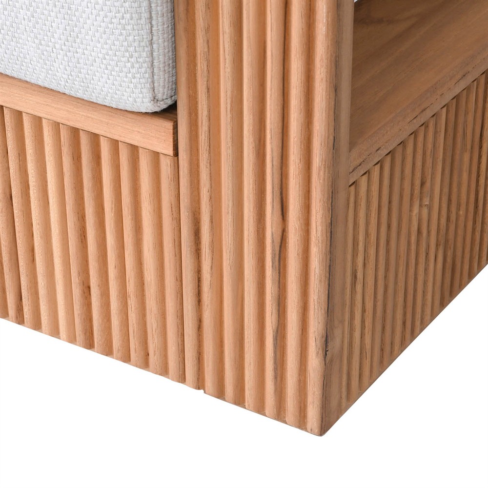 Lucian Coastal Beach Natural Reeded Teak Outdoor Swivel Arm Chair|