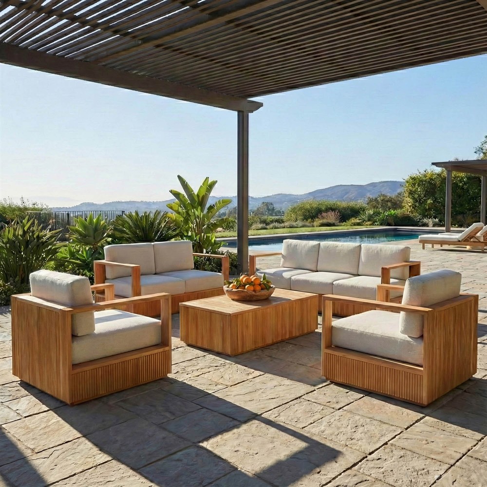 Lucian Coastal Beach Natural Reeded Teak Outdoor Swivel Arm Chair|