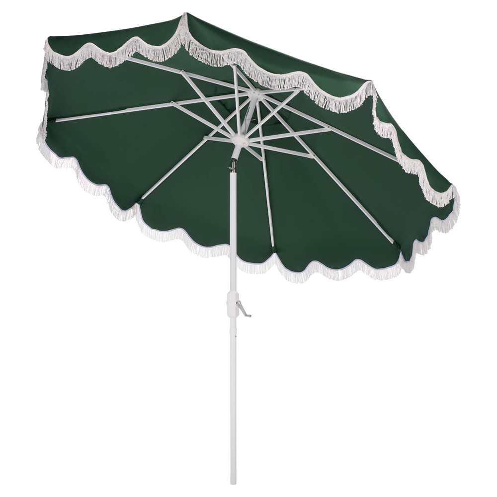 country boy patio umbrella Safavieh Outdoor Torsa 9ft Crank Umbrella, Hunter Green/White