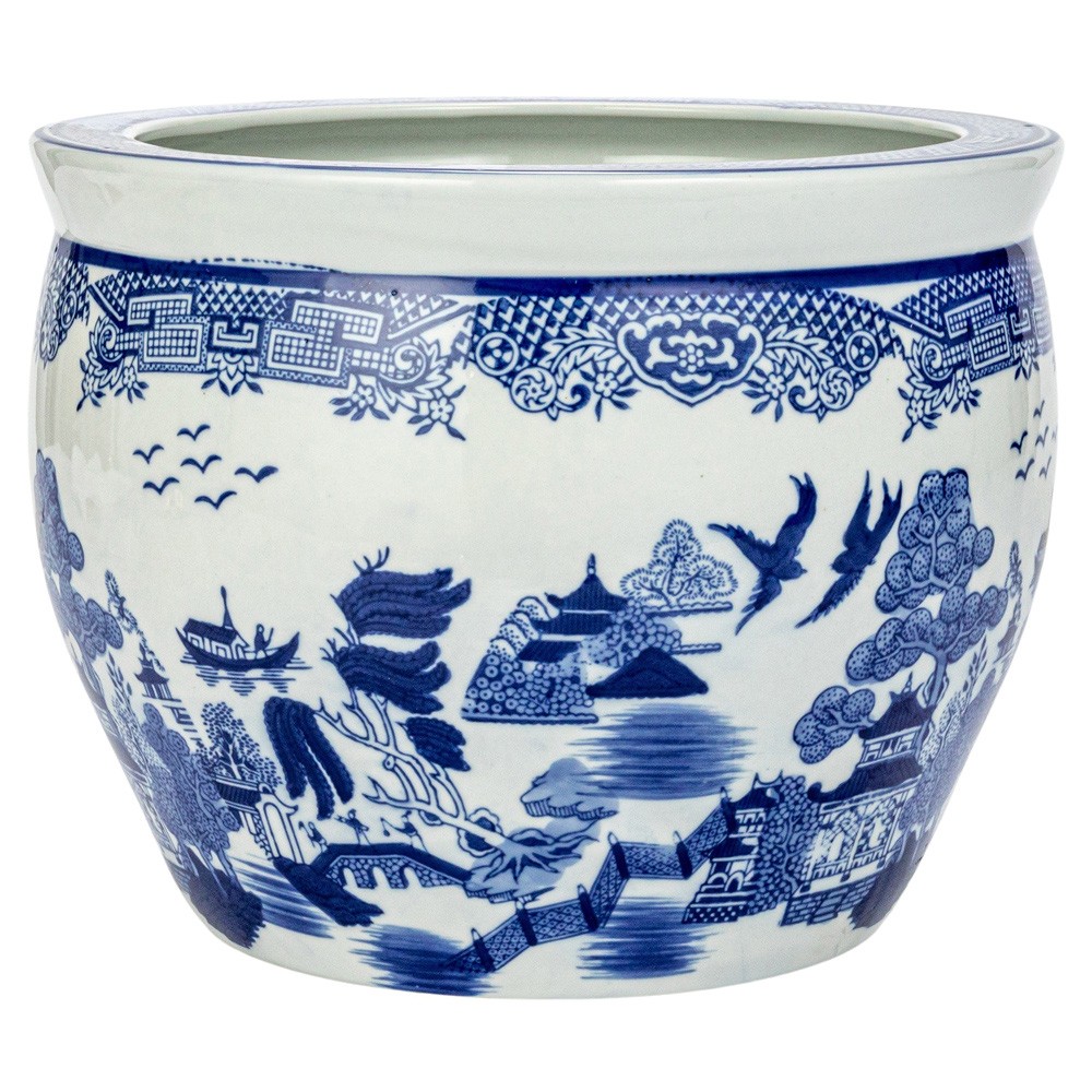 Velora French Country Blue Stoneware Chinoiserie Planter|