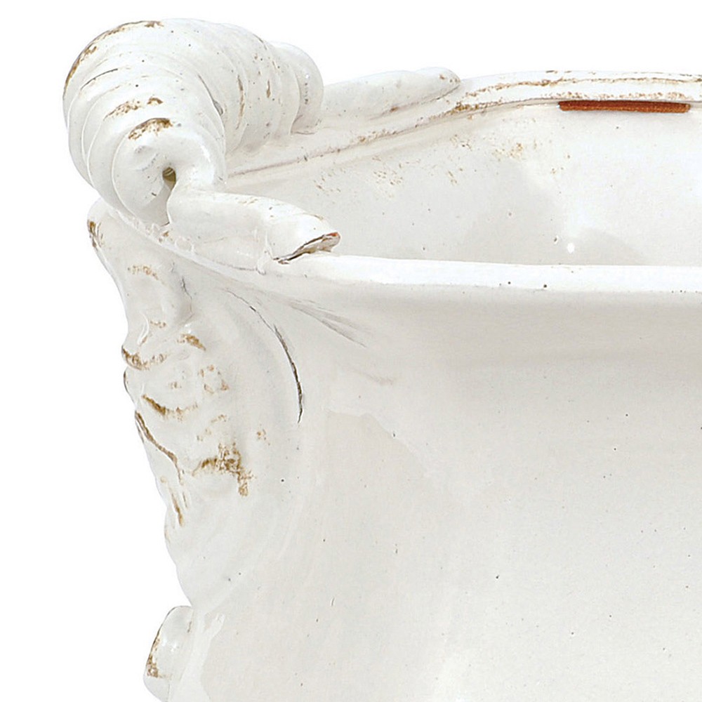 Oren French Country Distressed White Terracotta Cache Pot|