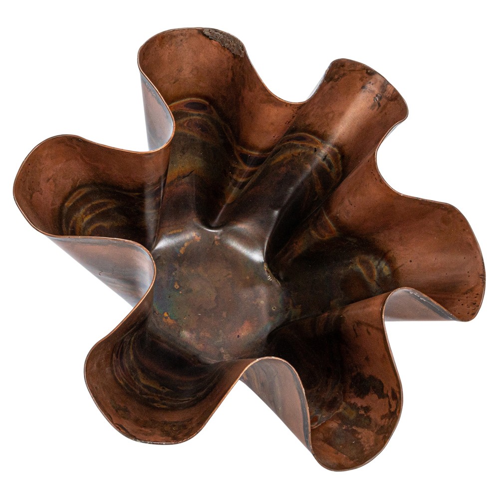 Brynn Updated Traditional Antique Copper Scalloped Table Vase|