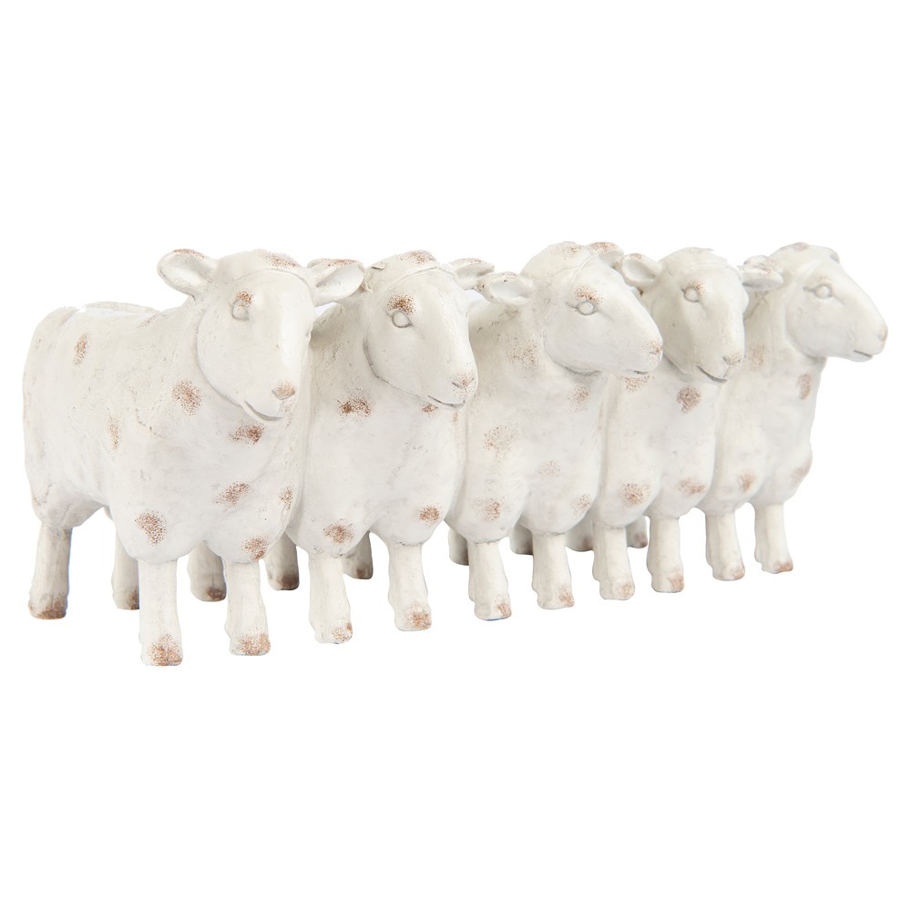Noemie French Country Distressed White Resin Sheep Planter|