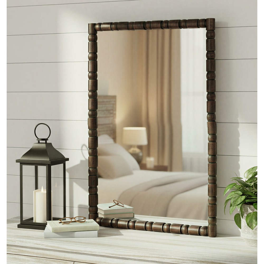 Yvonne Coastal Beach Dark Walnut Wood Rectangular Wall Mirror|