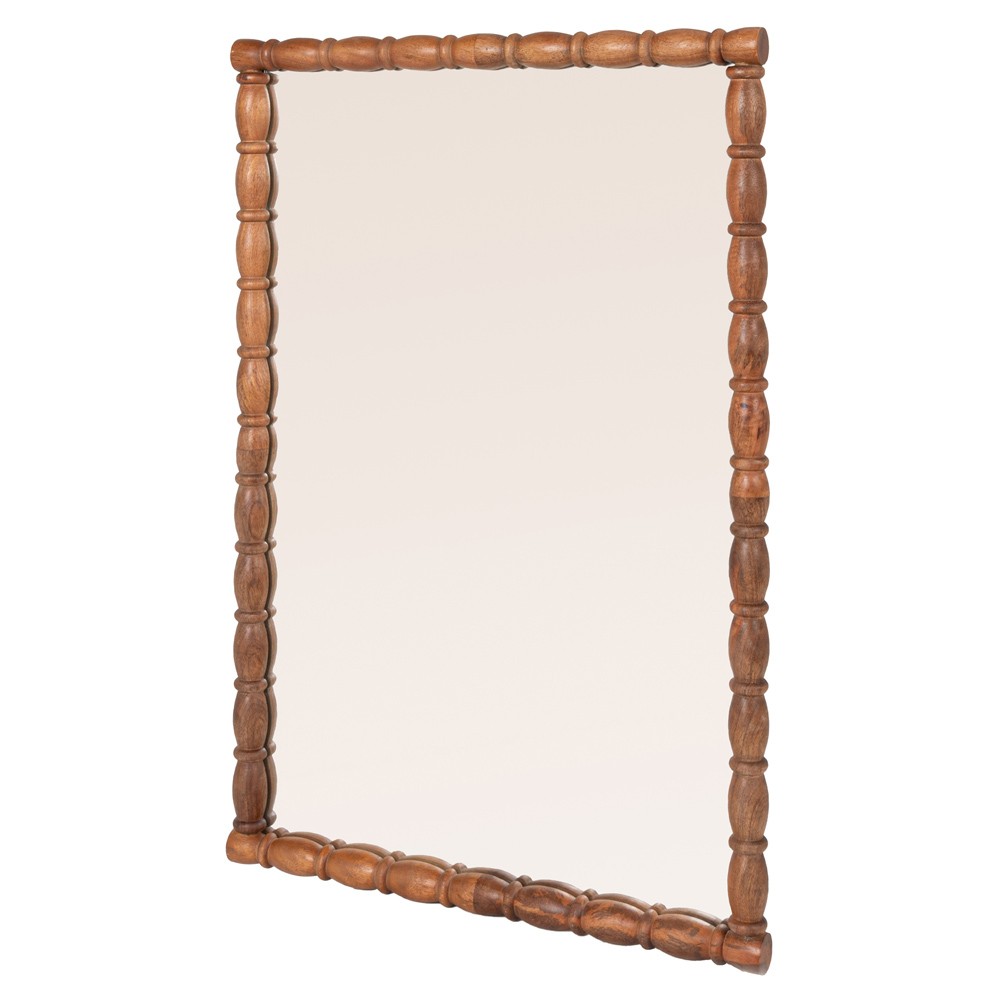 Winona Coastal Walnut Wood Bobbin Frame Rectangular Wall Mirror|