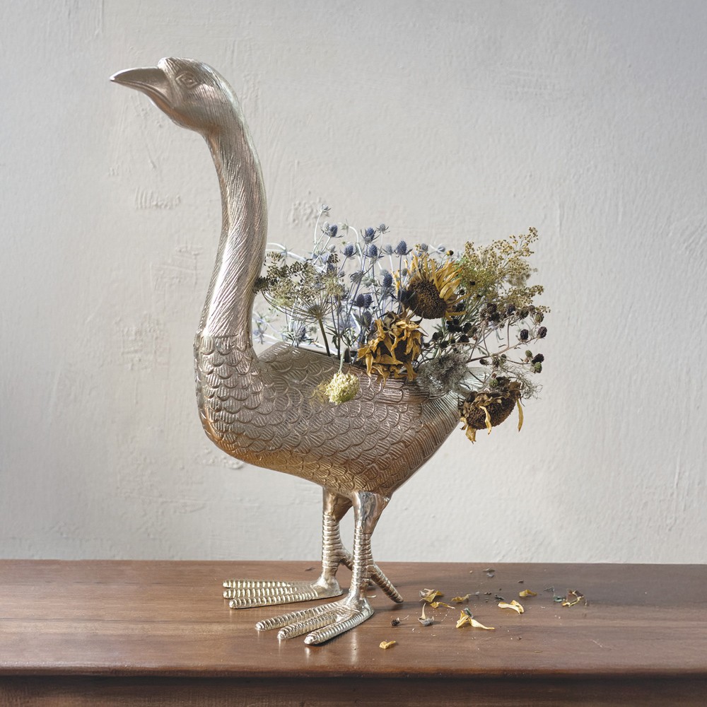 Maren French Country Gold Aluminum Goose Outdoor Planter|