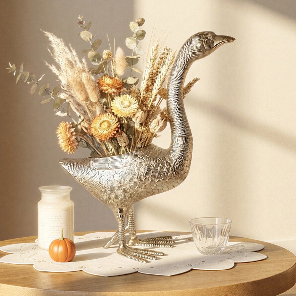 Maren French Country Gold Aluminum Goose Outdoor Planter|
