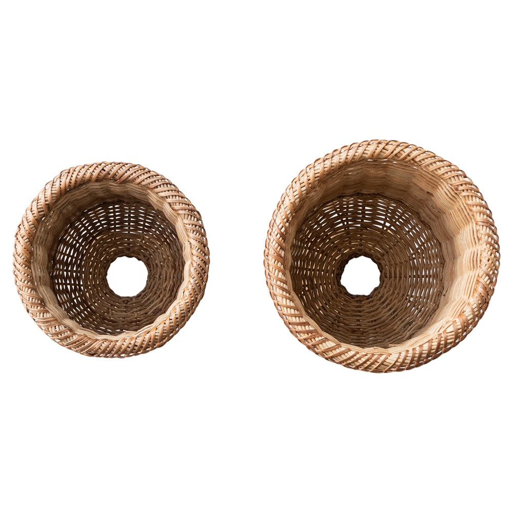 Violette Coastal Beach Natural Woven Rattan Urn Planter - Set of 2|