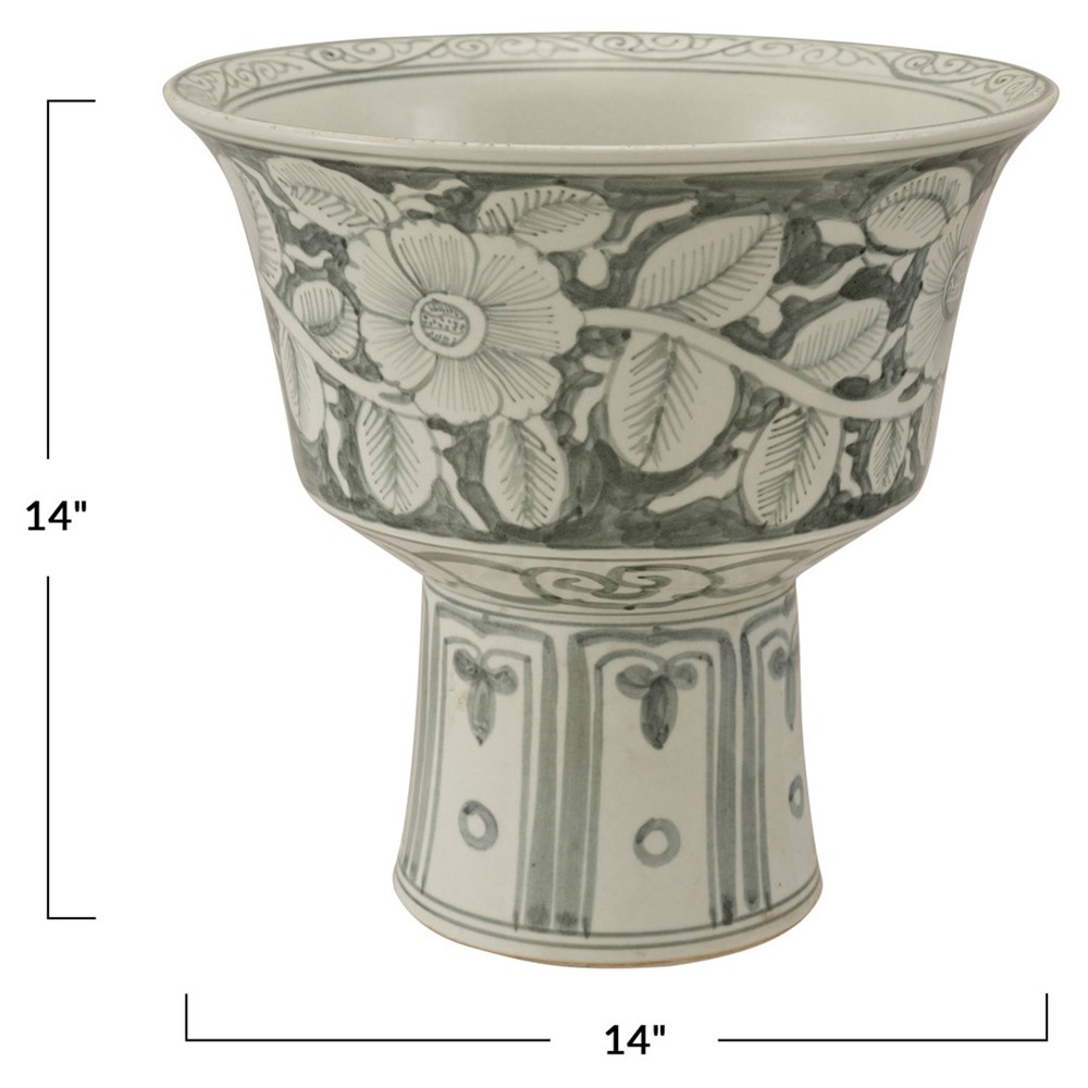 Florentine Updated Traditional Green Stoneware Floral Footed Planter|